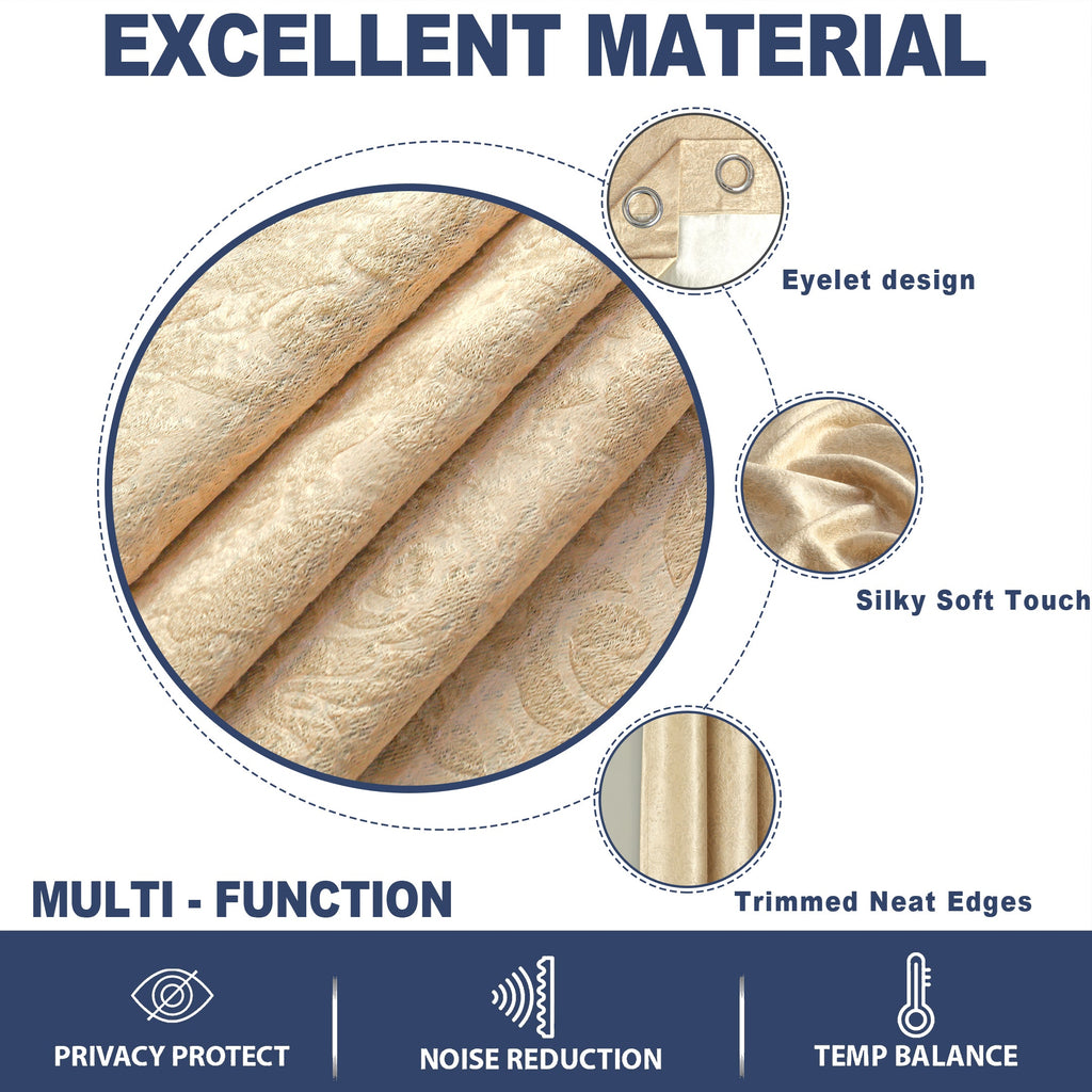 Microfiber Embossed Blackout Curtain Beige Single Panel