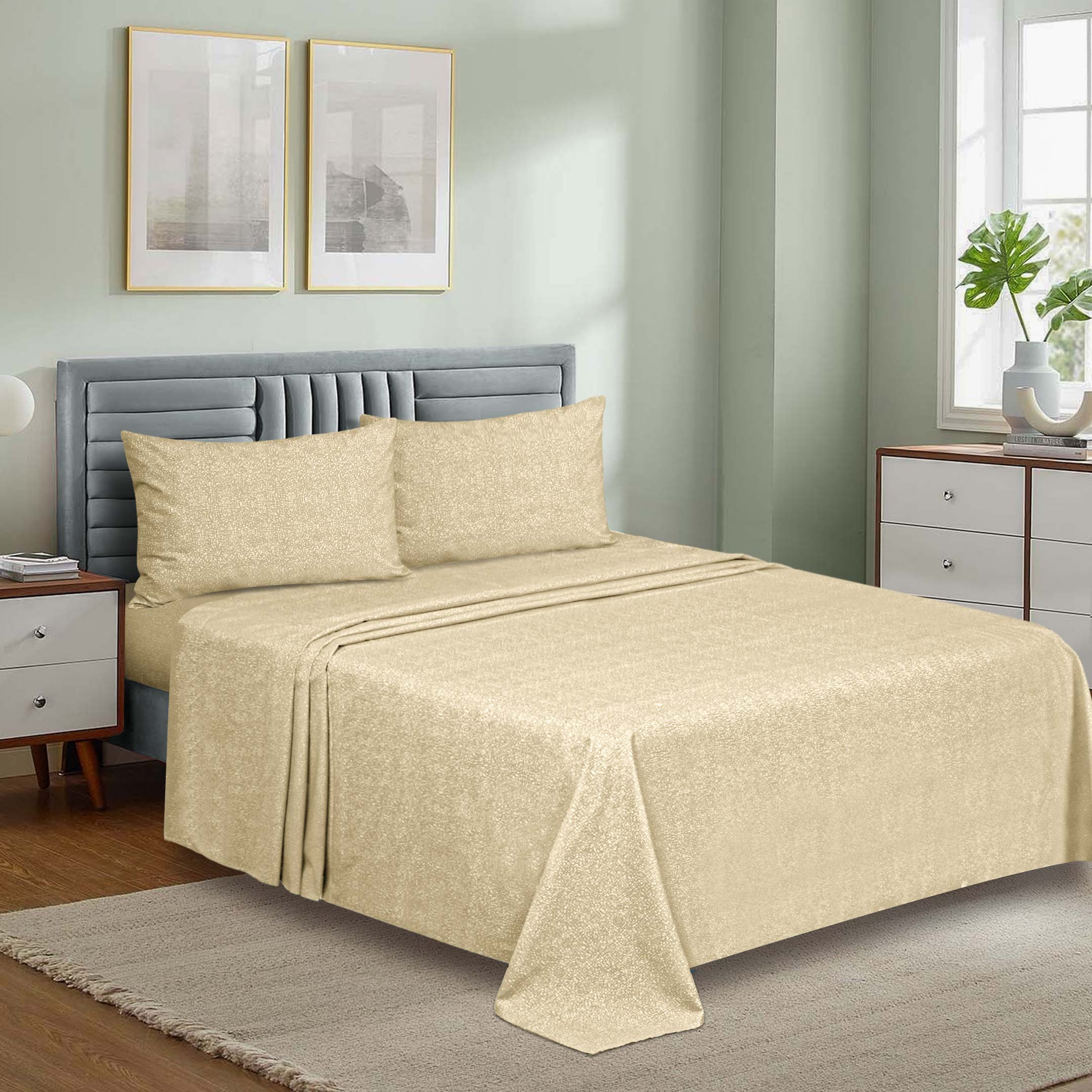 Elegant Water Pebbles Cotton Sheet Set Beige