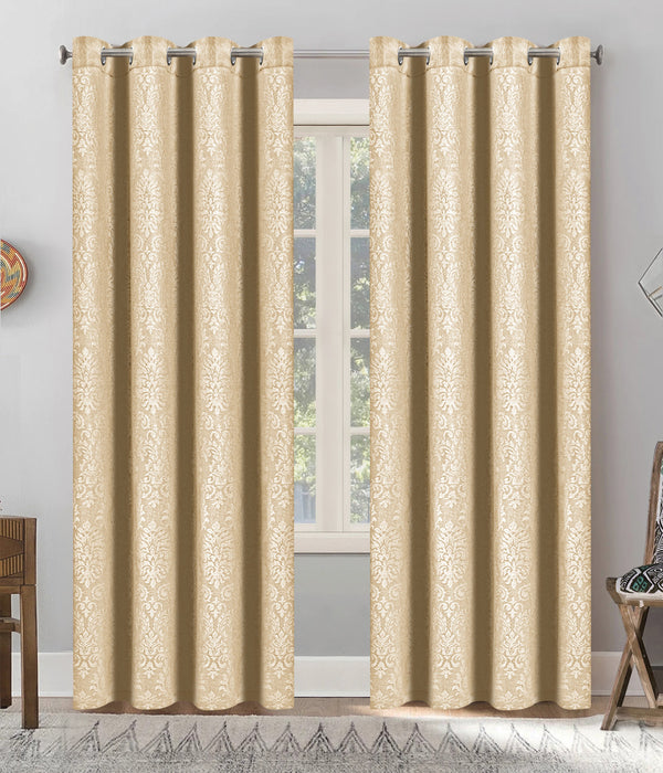 Microfiber Embossed Blackout Curtain Beige Single Panel