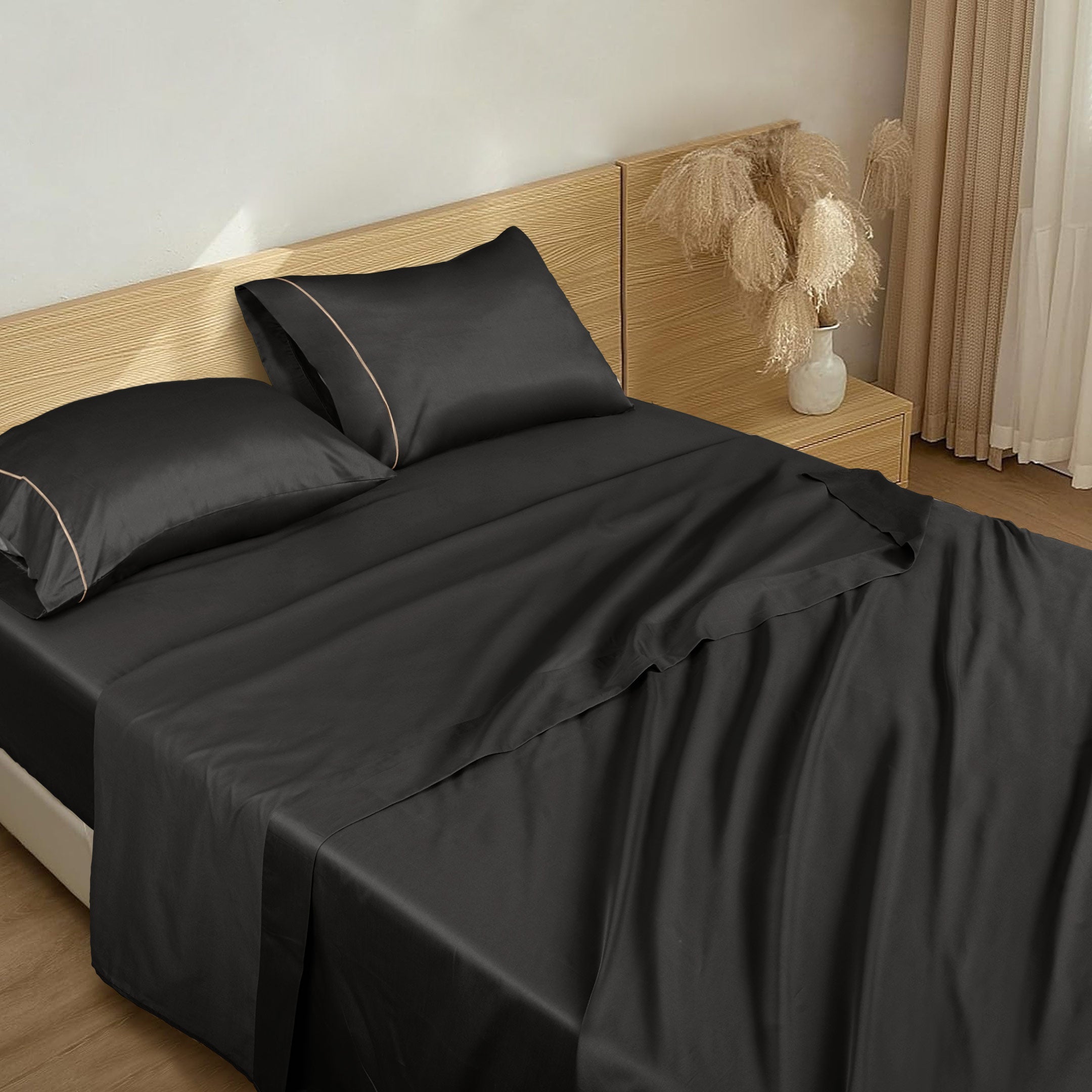 Barrata Stitch Cotton Sateen Sheet set Black