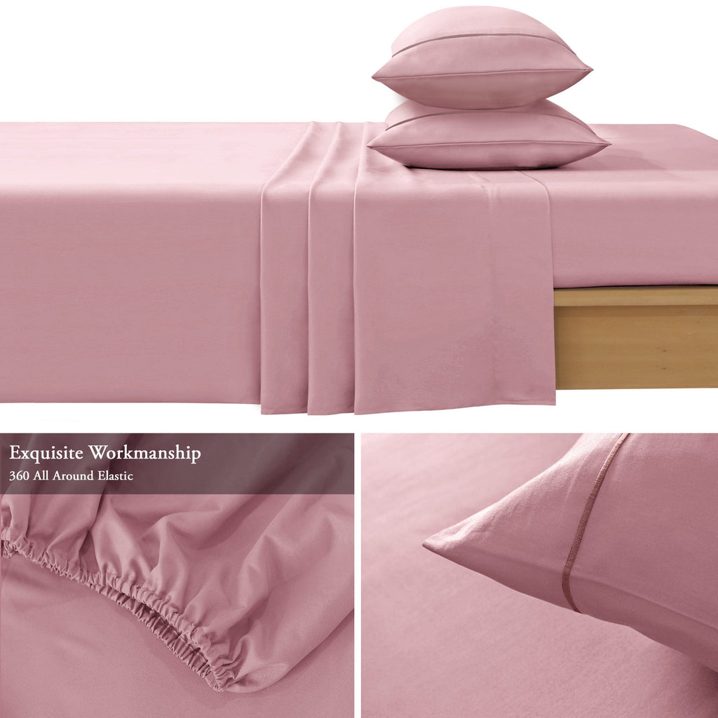 Barrata Stitch Cotton Sateen Sheet set Bleached Mauve