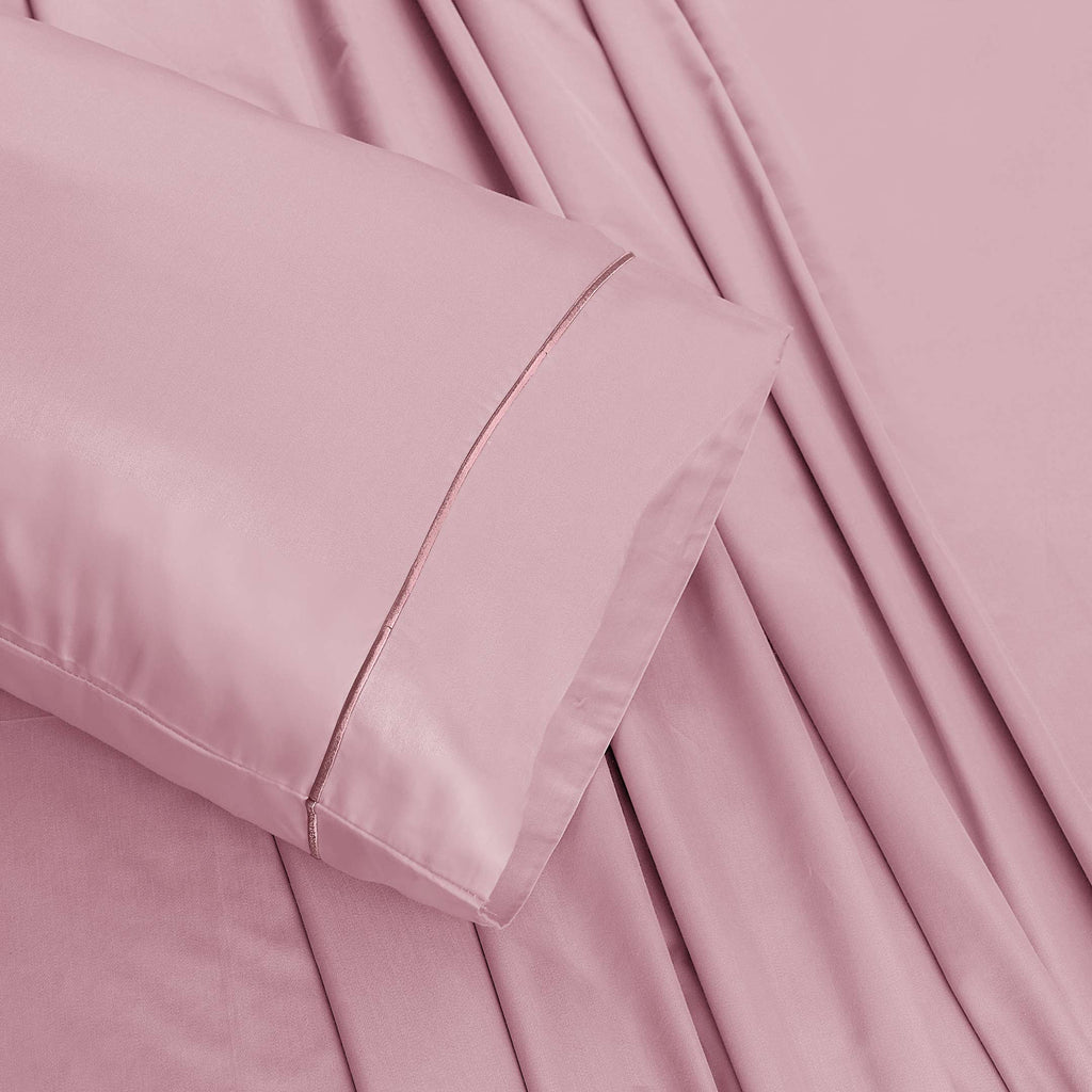 Barrata Stitch Cotton Sateen Sheet set Bleached Mauve