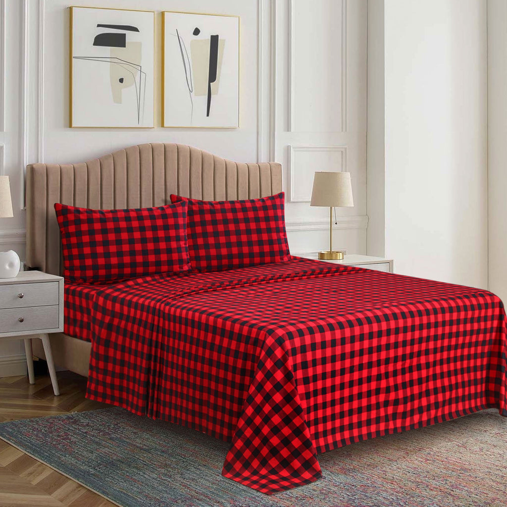 Classic Red Check Cotton Buffalo Plaid Sheet Set