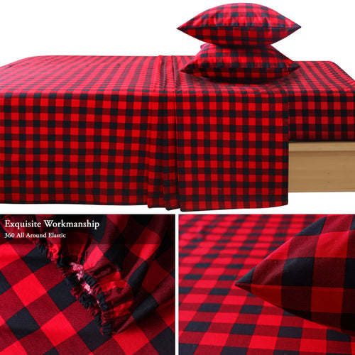 Classic Red Check Cotton Buffalo Plaid Sheet Set