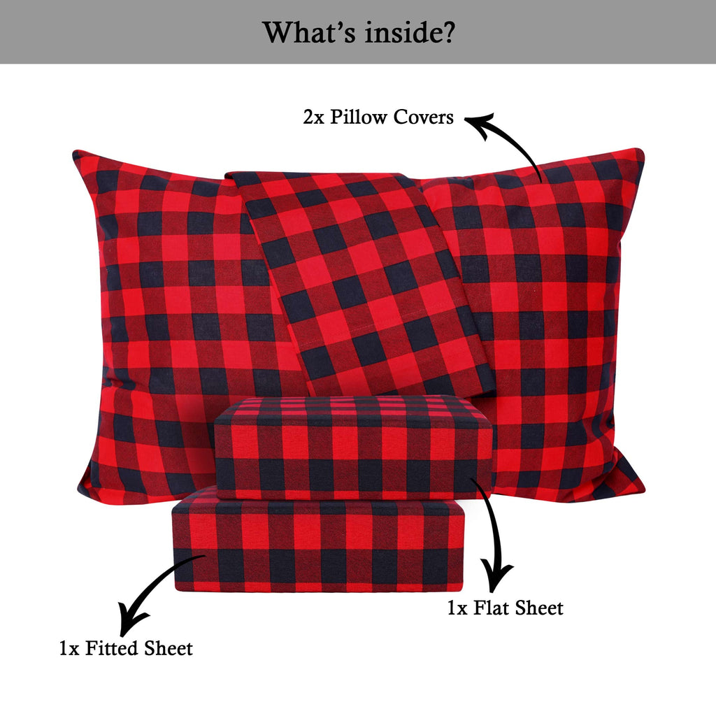 Classic Red Check Cotton Buffalo Plaid Sheet Set