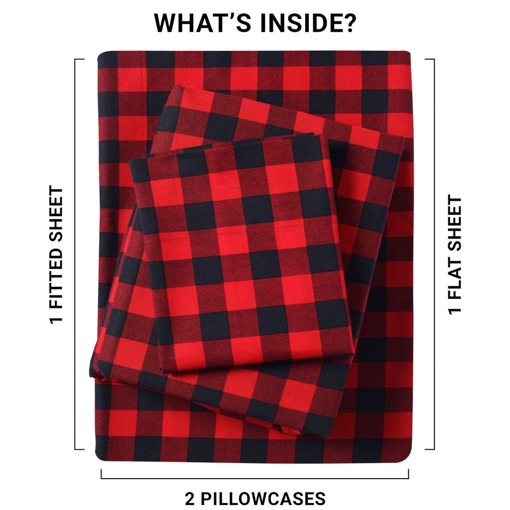 Classic Red Check Cotton Buffalo Plaid Sheet Set