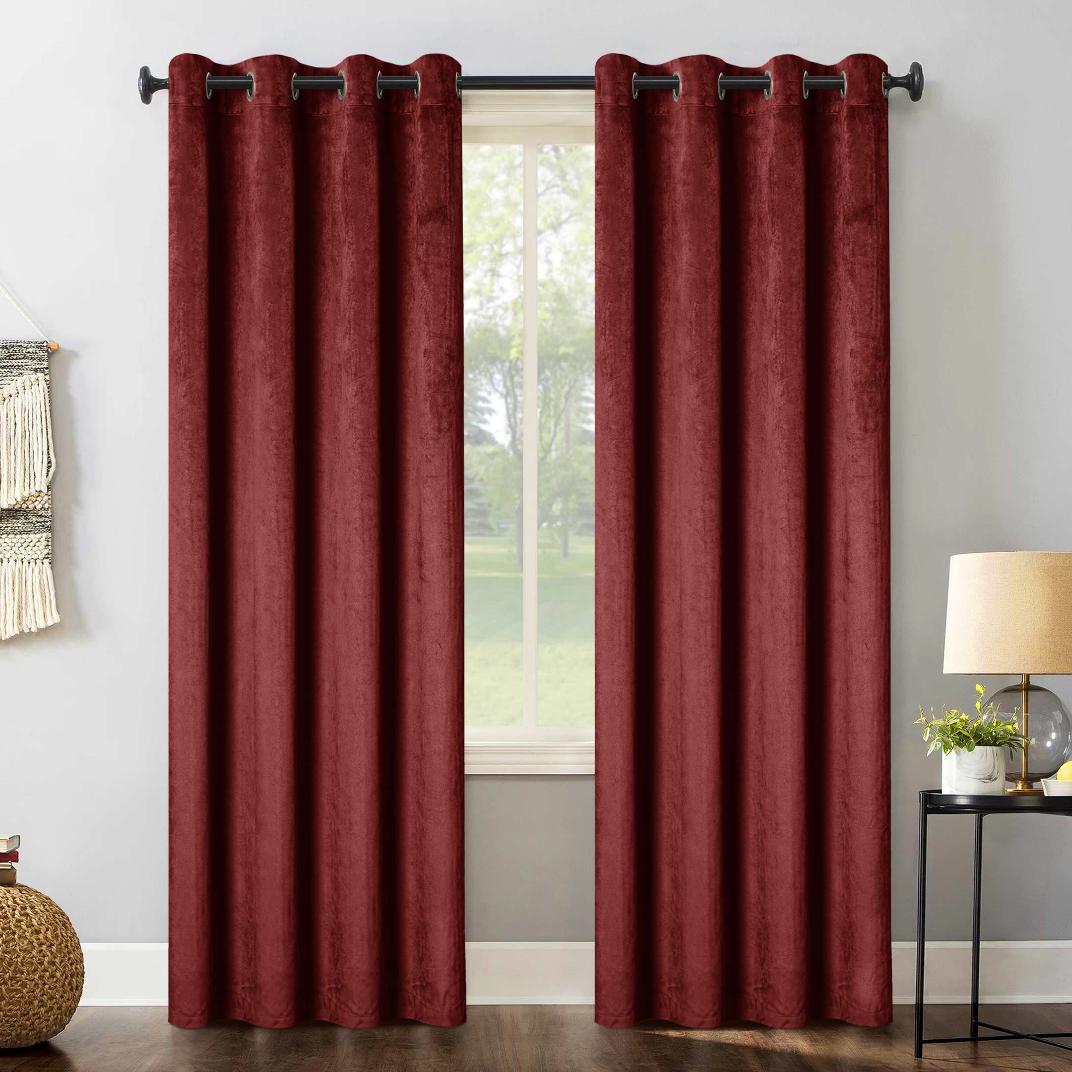 Elegant Glamour Velvet Blackout Curtain, Burgundy Single Panel