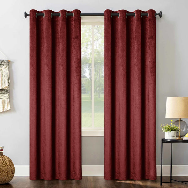 Elegant Glamour Velvet Blackout Curtain, Burgundy Single Panel