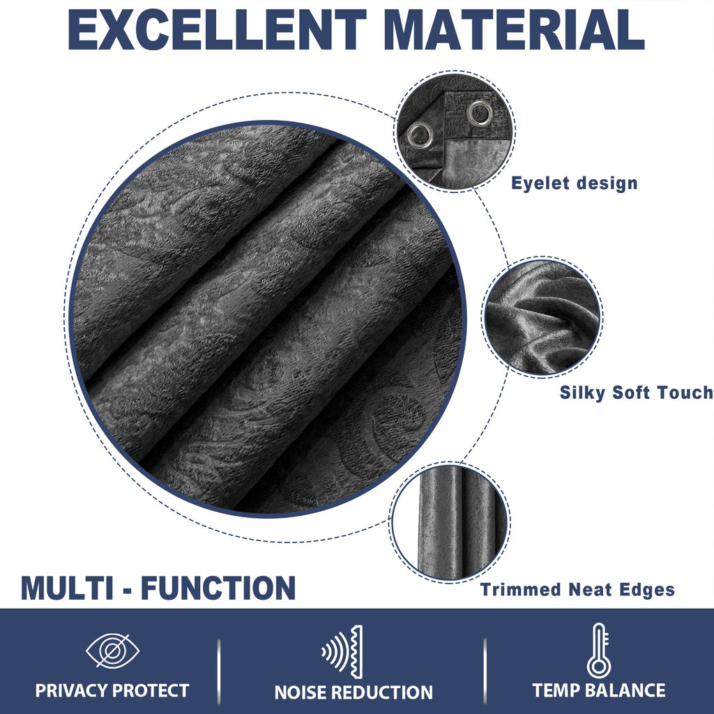 Microfiber Embossed Blackout Curtain Gray Single Panel