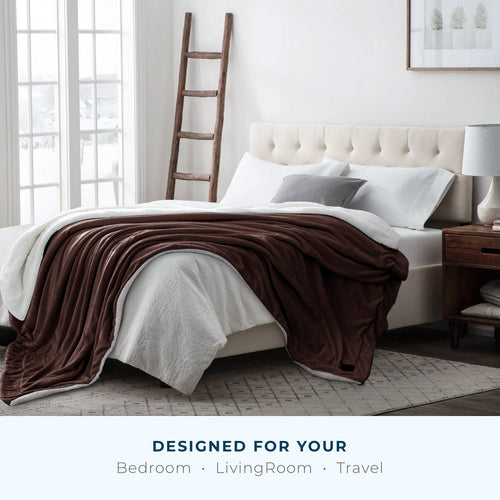 Cozy Reversible Brown Coffee Sherpa Blanket