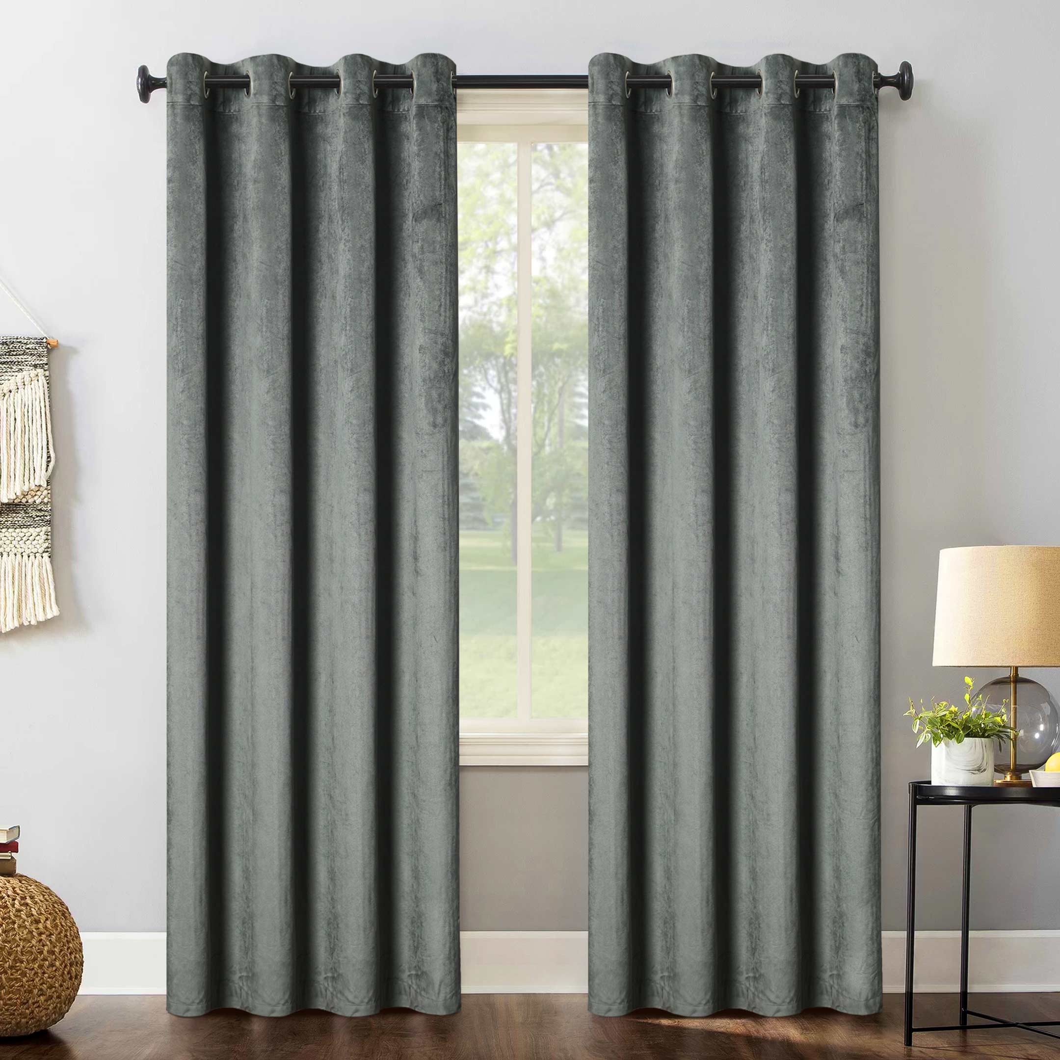 Elegant Glamour Velvet Curtain Charcoal Single Panel