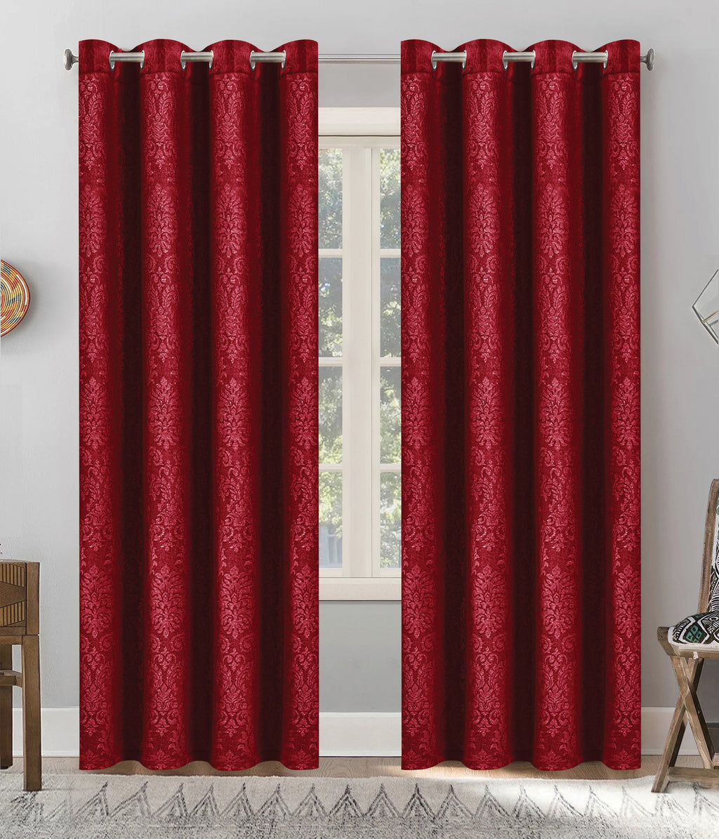 Microfiber Embossed Blackout Curtain  Burgundy Single Panel