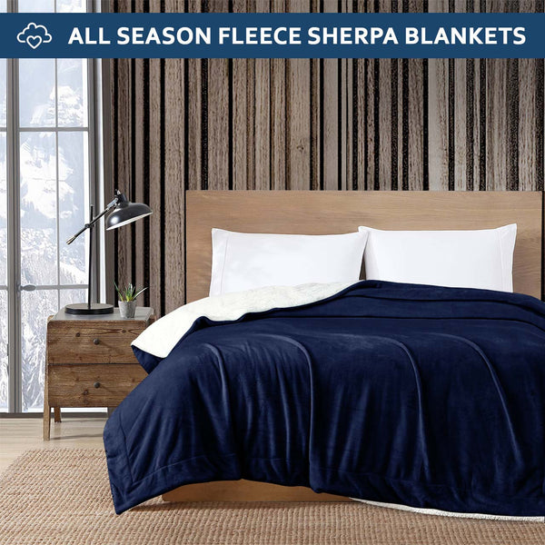 Ultra Soft Sherpa Blanket Navy