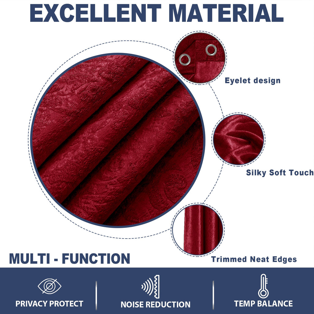 Microfiber Embossed Blackout Curtain  Burgundy Single Panel