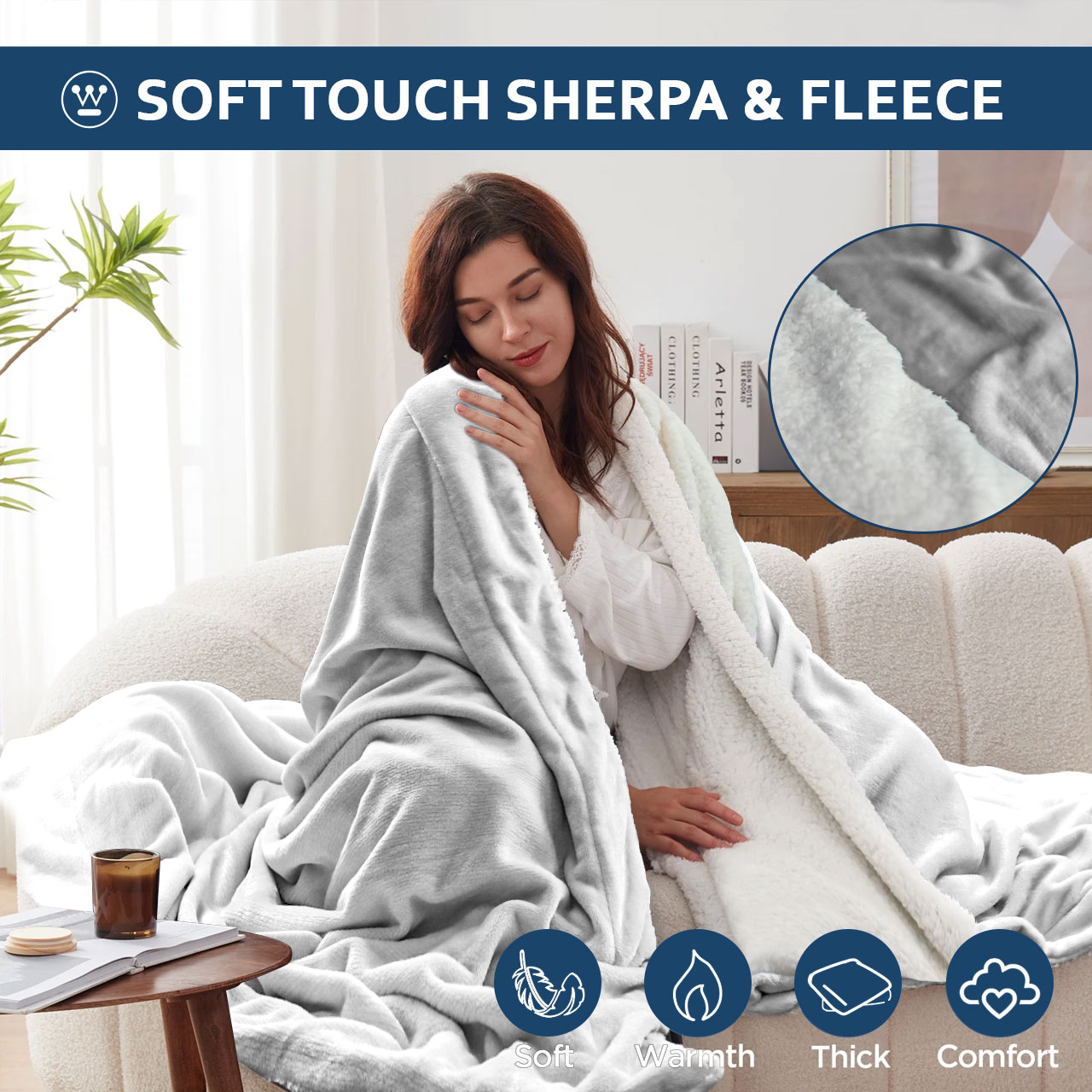 Ultra Soft Sherpa Blanket Silver