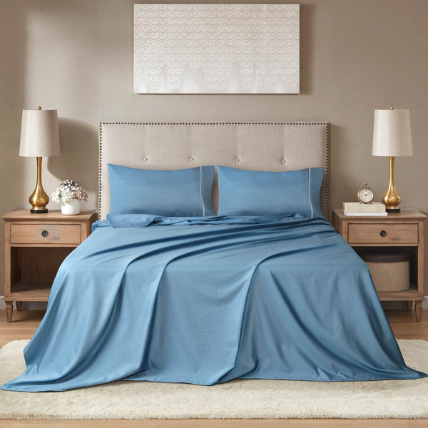 Barrata Stitch Cotton Sateen Sheet set Provincial Blue