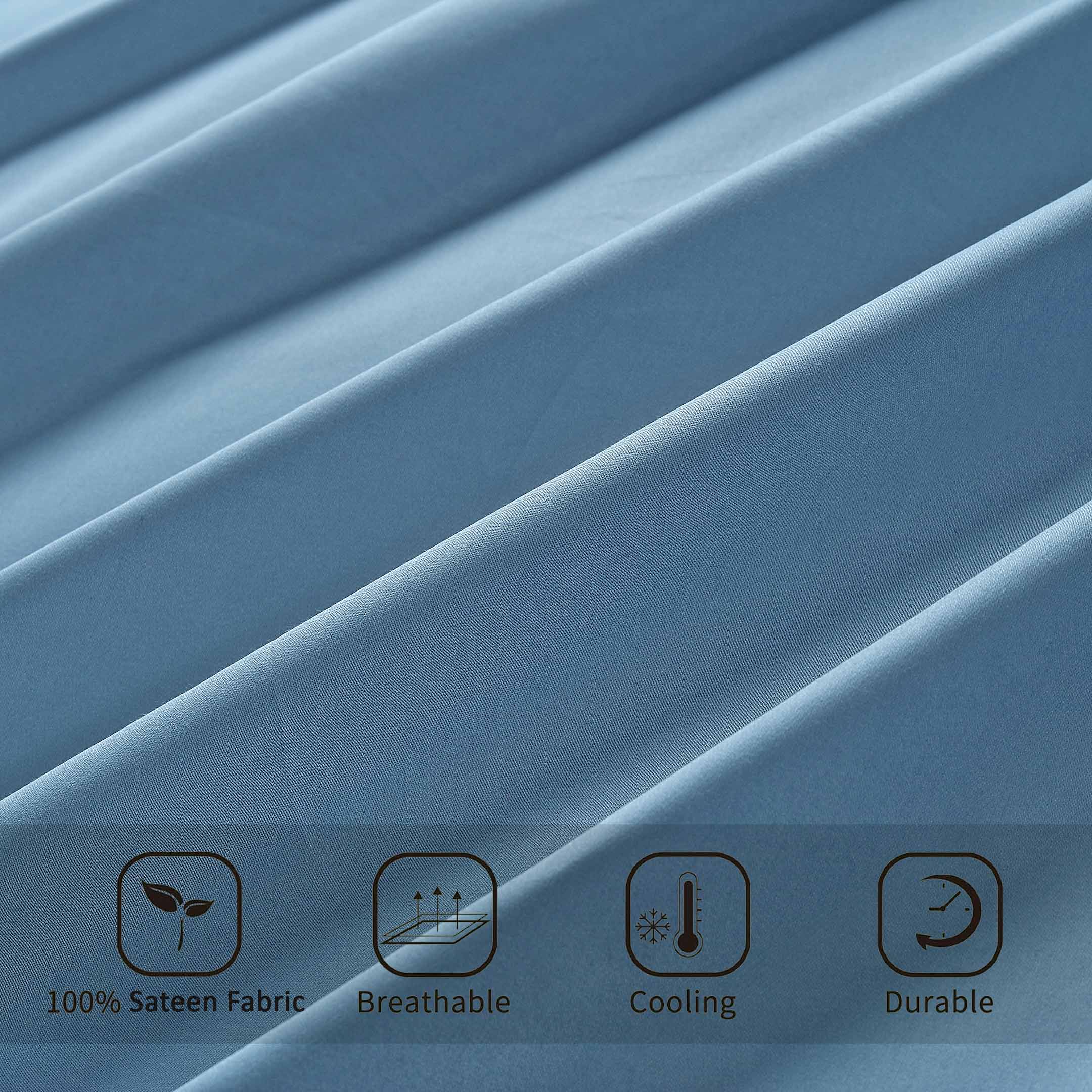 Barrata Stitch Cotton Sateen Sheet set Provincial Blue