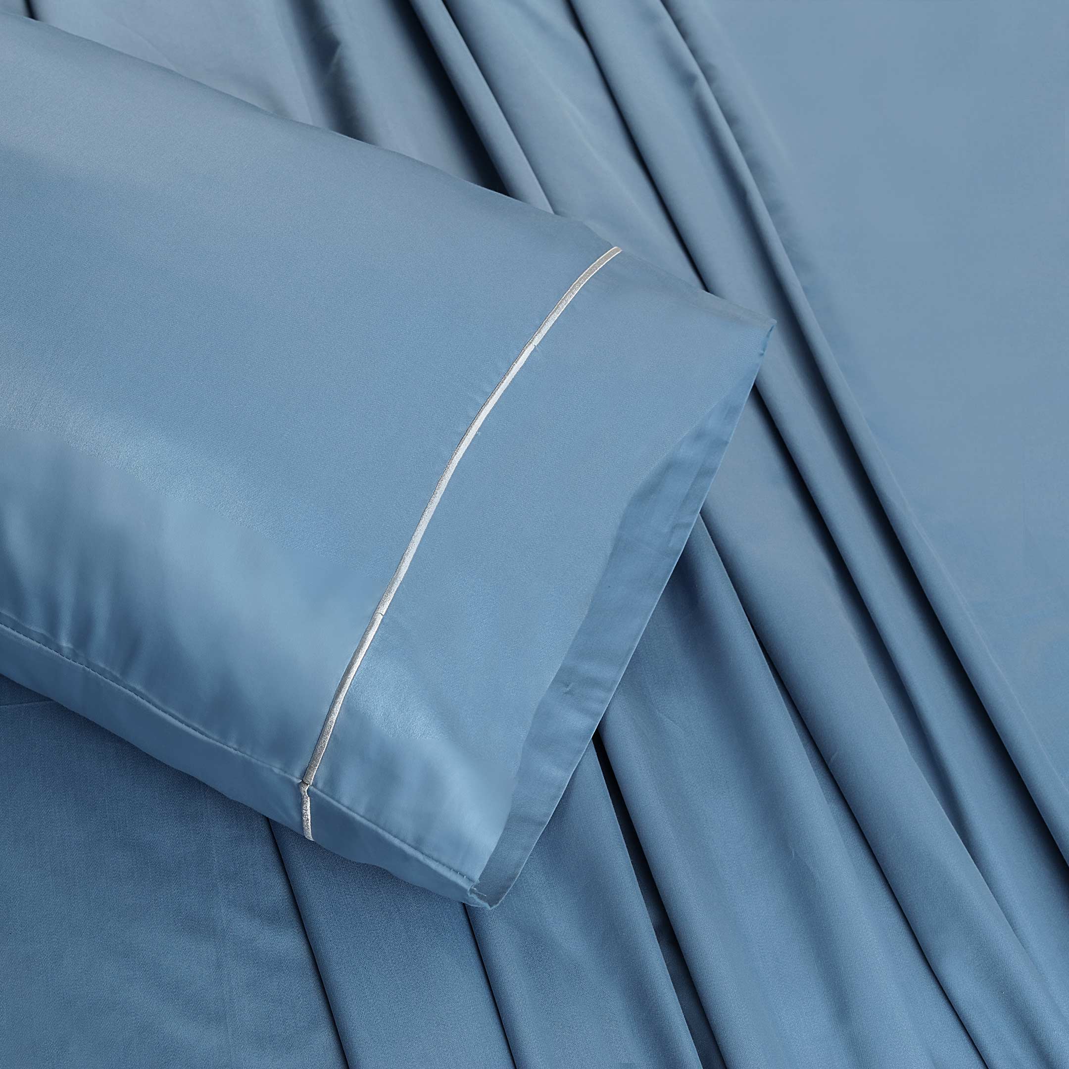 Barrata Stitch Cotton Sateen Sheet set Provincial Blue