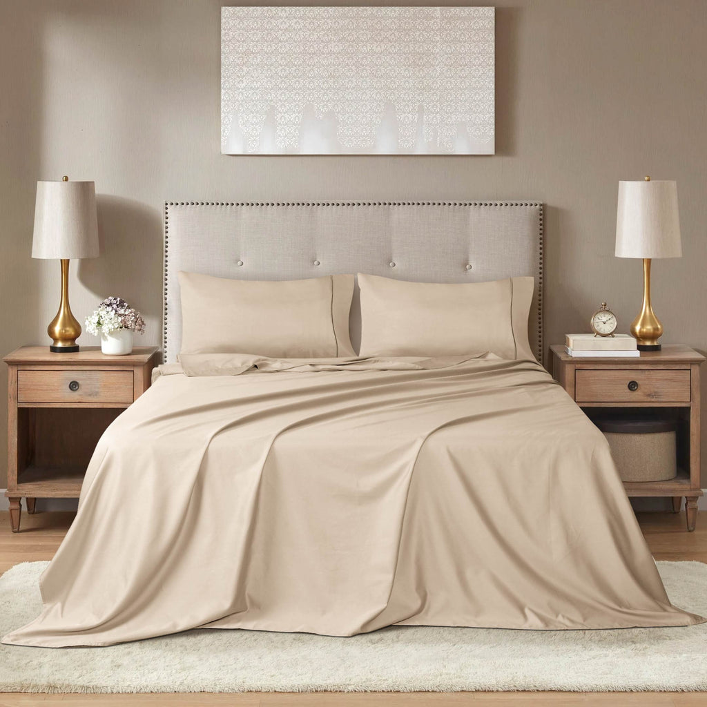 Barrata Stitch Cotton Sateen Sheet set Smokey Taupe