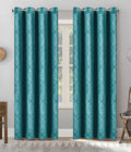 Microfiber Embossed Blackout Curtain  Teal Single Panel