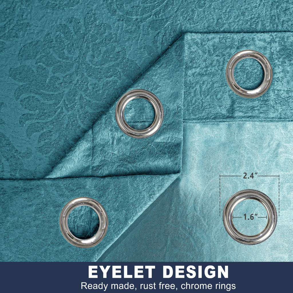 Microfiber Embossed Blackout Curtain  Teal Single Panel