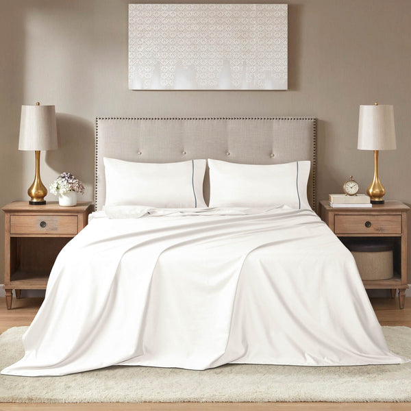 Barrata Stitch Cotton Sateen Sheet Set White