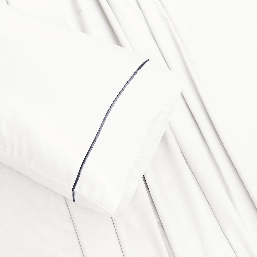 Barrata Stitch Cotton Sateen Sheet Set White